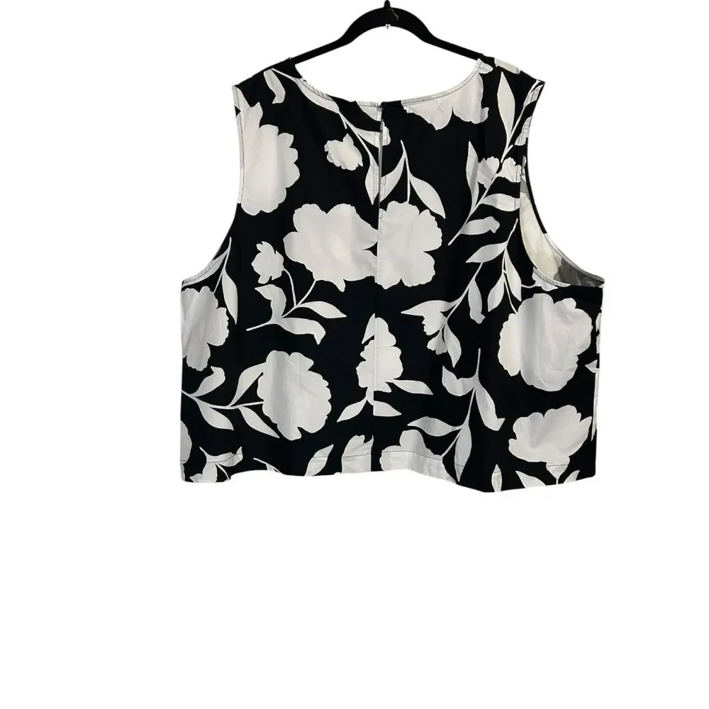 Kate Spade Black White Floral Sleeveless Blouse Plus Size 4X Chic Top